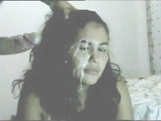 Gets half of her face covered in cum